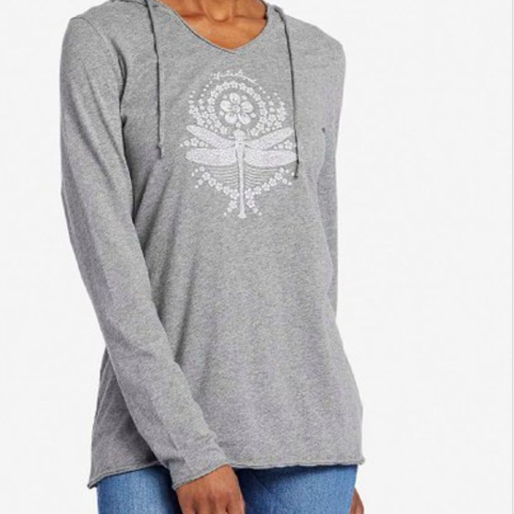 Life is Good Heather Gray Primal Dragonfly Hoodie XS